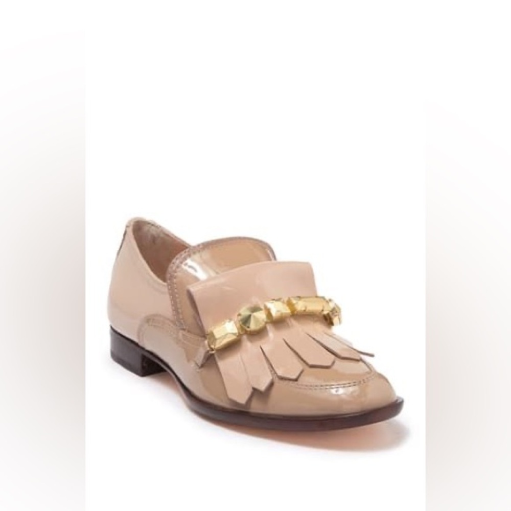 AGL Studded Fringe Trim Leather Loafers
